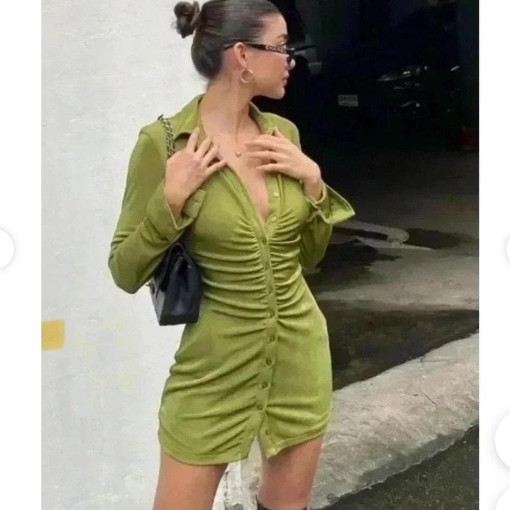 With Jean green ruched long sleeve mini dress Andy dress revolve st Patrick’s